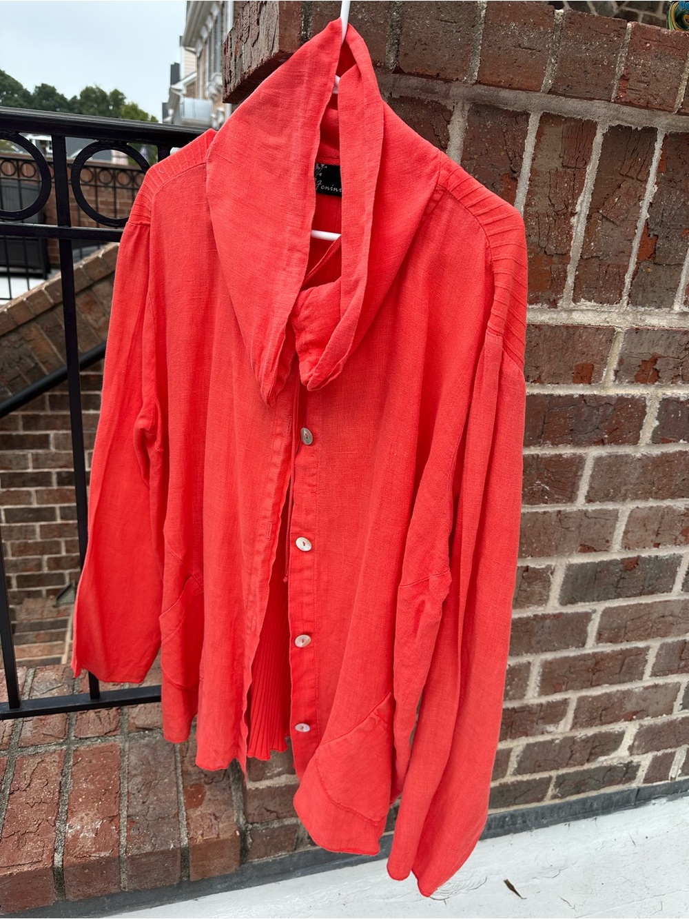 Women's Red/orange Button-Front Jacket with Shawl Collar